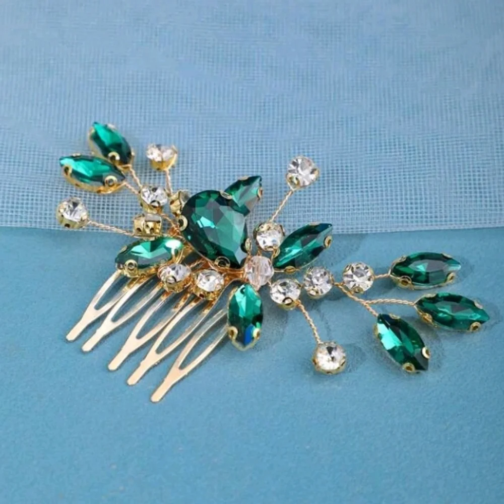 Wedding Green Gold Silver Rhinestone Wedding Hair Comb